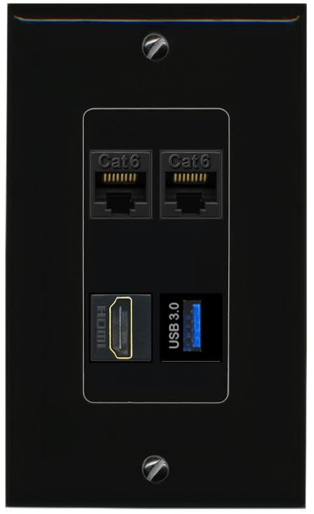 RiteAV 2 CAT6 HDMI USB-3 Wall Plate Decorative [Black]