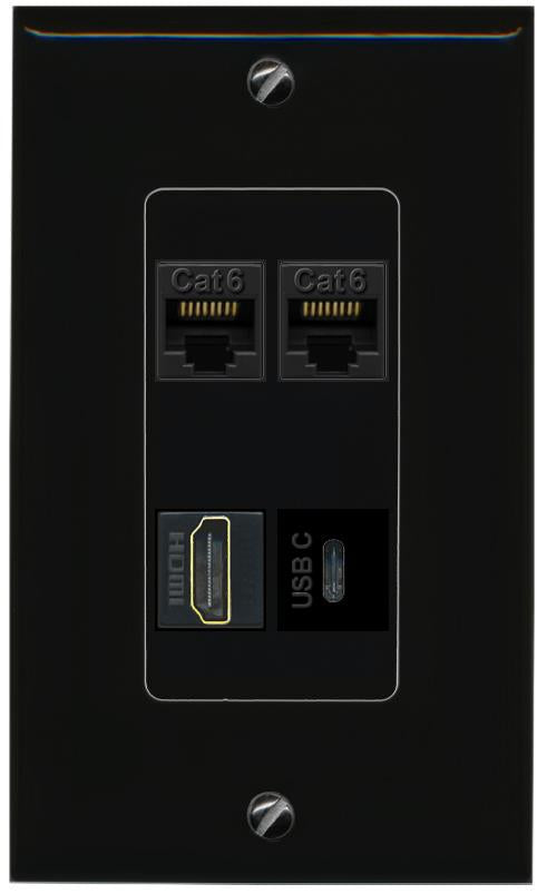 RiteAV 2 CAT6 HDMI USBC Wall Plate Decorative [Black]