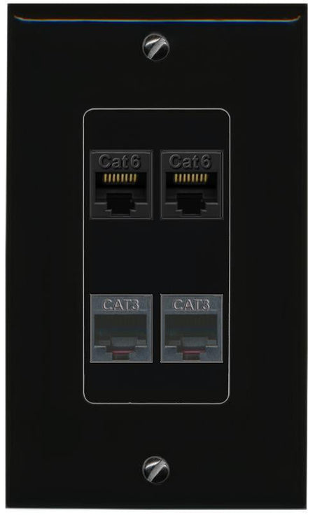 RiteAV 2 CAT6 2 PHONE Wall Plate Decorative [Black]
