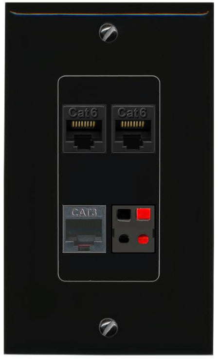 RiteAV 2 CAT6 PHONE SPEAKER Wall Plate Decorative [Black]