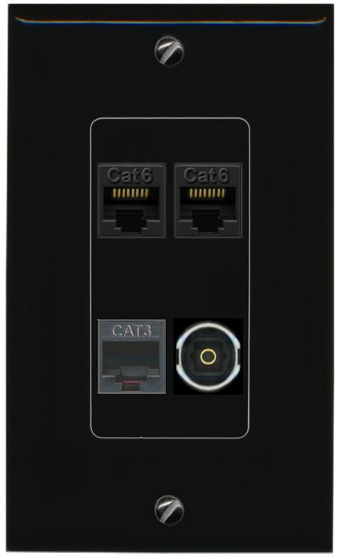 RiteAV 2 CAT6 PHONE TOSLINK Wall Plate Decorative [Black]