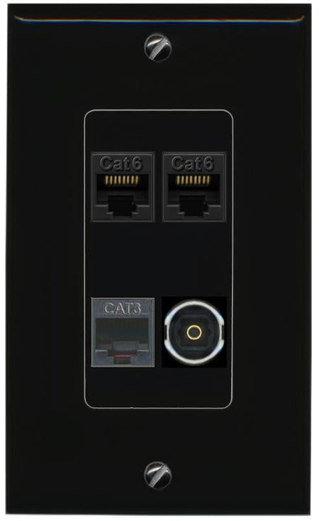 RiteAV 2 CAT6 PHONE TOSLINK Wall Plate Decorative [Black]