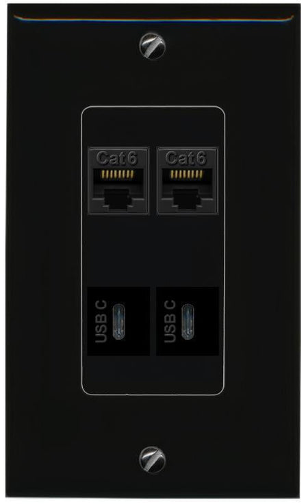 RiteAV 2 CAT6 2 USBC Wall Plate Decorative [Black]