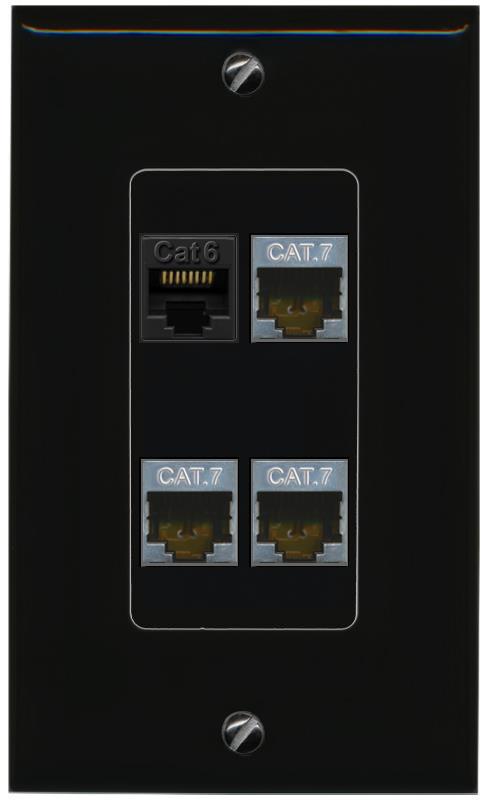 RiteAV CAT6 3 CAT7 Wall Plate Decorative [Black]