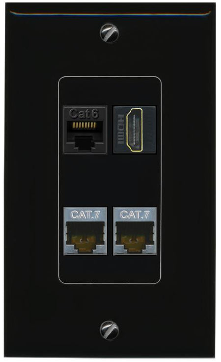 RiteAV CAT6 2 CAT7 HDMI Wall Plate Decorative [Black]
