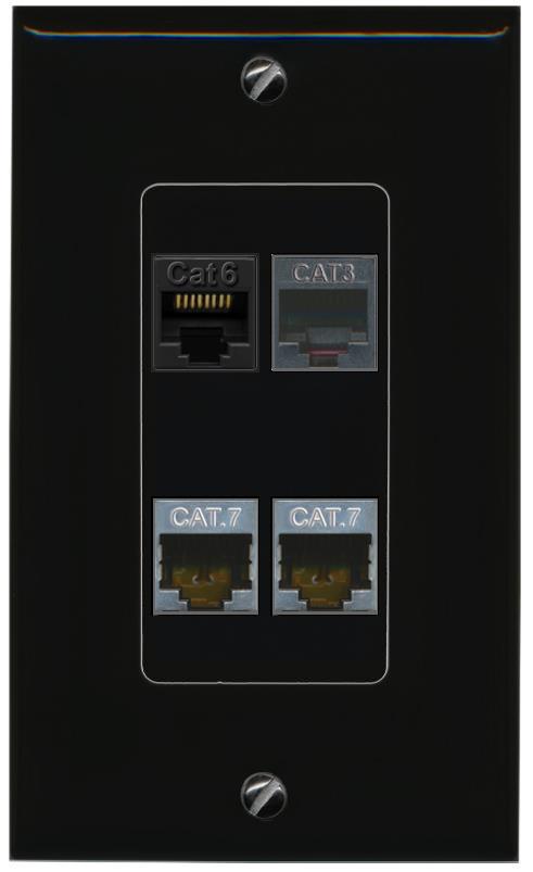 RiteAV CAT6 2 CAT7 PHONE Wall Plate Decorative [Black]
