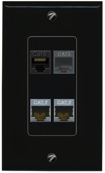 RiteAV CAT6 2 CAT7 PHONE Wall Plate Decorative [Black]