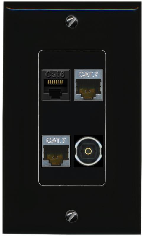 RiteAV CAT6 2 CAT7 TOSLINK Wall Plate Decorative [Black]