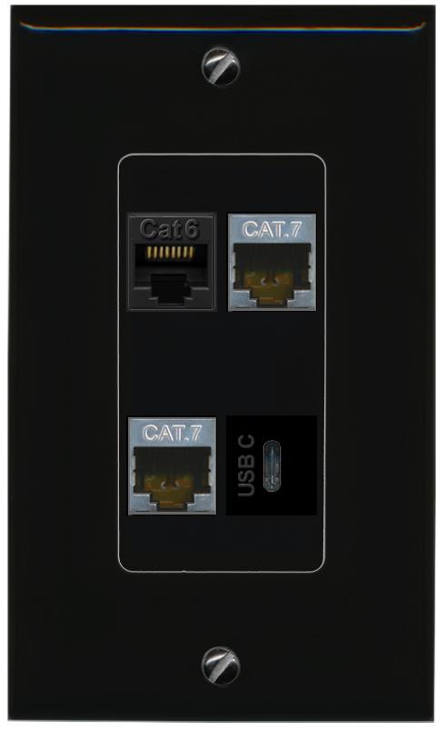 RiteAV CAT6 2 CAT7 USBC Wall Plate Decorative [Black]