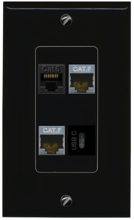 RiteAV CAT6 2 CAT7 USBC Wall Plate Decorative [Black]