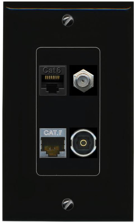 RiteAV CAT6 CAT7 COAX TOSLINK Wall Plate Decorative [Black]