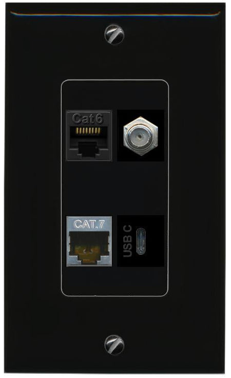 RiteAV CAT6 CAT7 COAX USBC Wall Plate Decorative [Black]