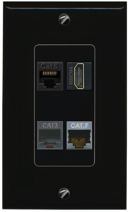RiteAV CAT6 CAT7 HDMI PHONE Wall Plate Decorative [Black]