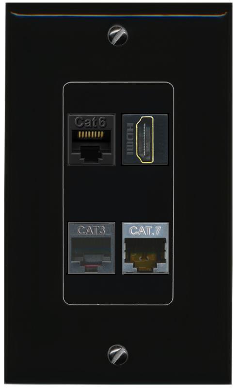 RiteAV CAT6 CAT7 HDMI PHONE Wall Plate Decorative [Black]