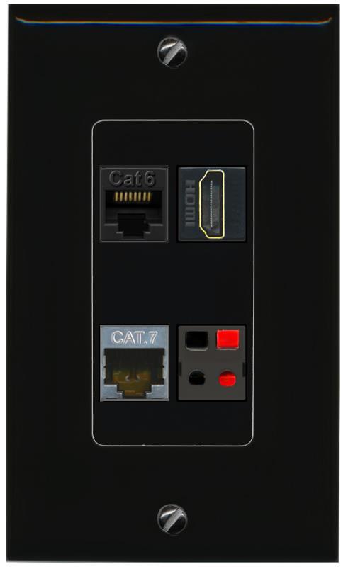 RiteAV CAT6 CAT7 HDMI SPEAKER Wall Plate Decorative [Black]