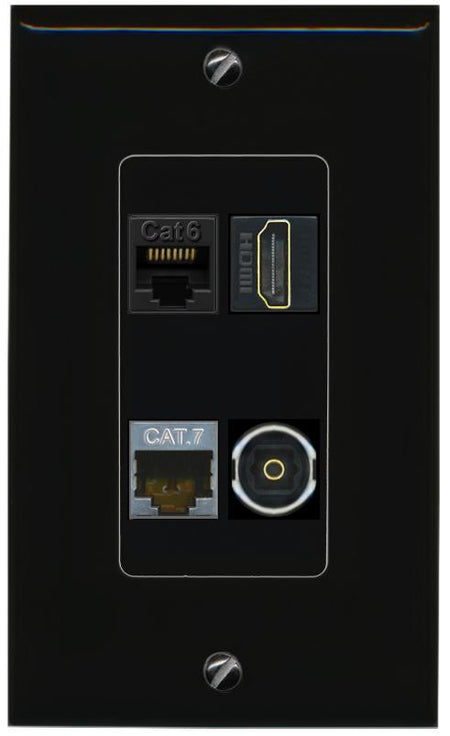 RiteAV CAT6 CAT7 HDMI TOSLINK Wall Plate Decorative [Black]