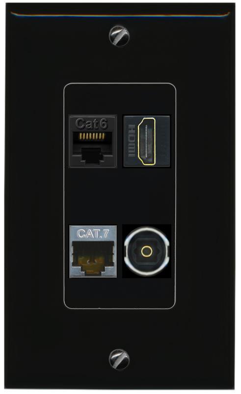 RiteAV CAT6 CAT7 HDMI TOSLINK Wall Plate Decorative [Black]