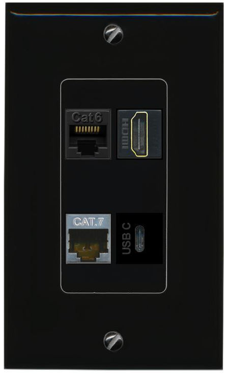 RiteAV CAT6 CAT7 HDMI USBC Wall Plate Decorative [Black]