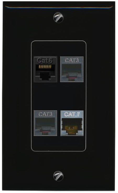 RiteAV CAT6 CAT7 2 PHONE Wall Plate Decorative [Black]