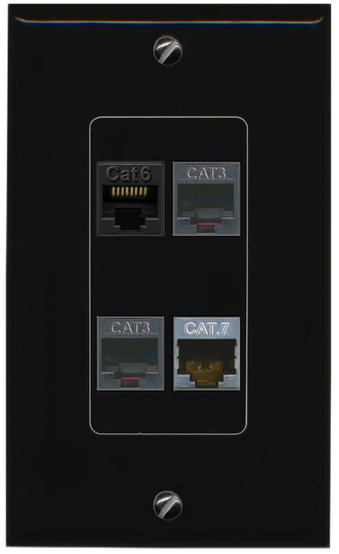 RiteAV CAT6 CAT7 2 PHONE Wall Plate Decorative [Black]