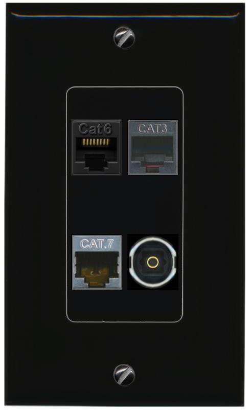 RiteAV CAT6 CAT7 PHONE TOSLINK Wall Plate Decorative [Black]