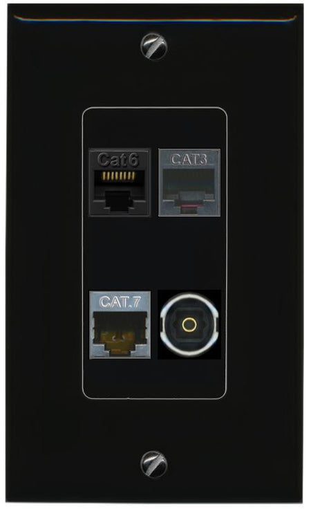 RiteAV CAT6 CAT7 PHONE TOSLINK Wall Plate Decorative [Black]
