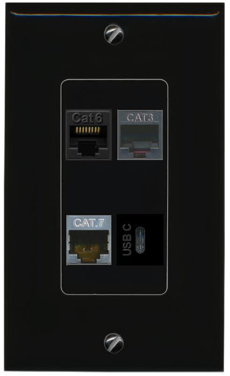 RiteAV CAT6 CAT7 PHONE USBC Wall Plate Decorative [Black]