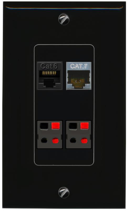 RiteAV CAT6 CAT7 2 SPEAKER Wall Plate Decorative [Black]