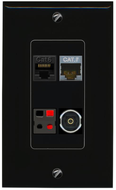 RiteAV CAT6 CAT7 SPEAKER TOSLINK Wall Plate Decorative [Black]
