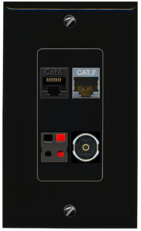 RiteAV CAT6 CAT7 SPEAKER TOSLINK Wall Plate Decorative [Black]