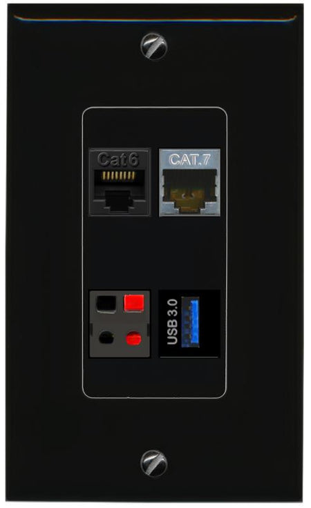 RiteAV CAT6 CAT7 SPEAKER USB-3 Wall Plate Decorative [Black]