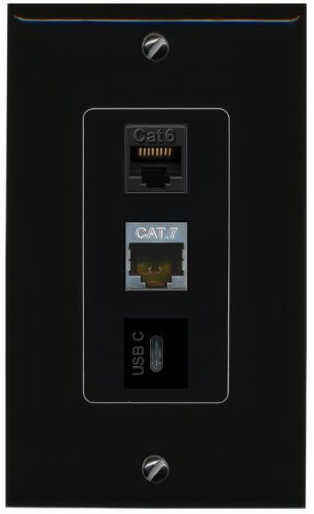 CAT6 CAT7 USBC Wall Plate [Black]