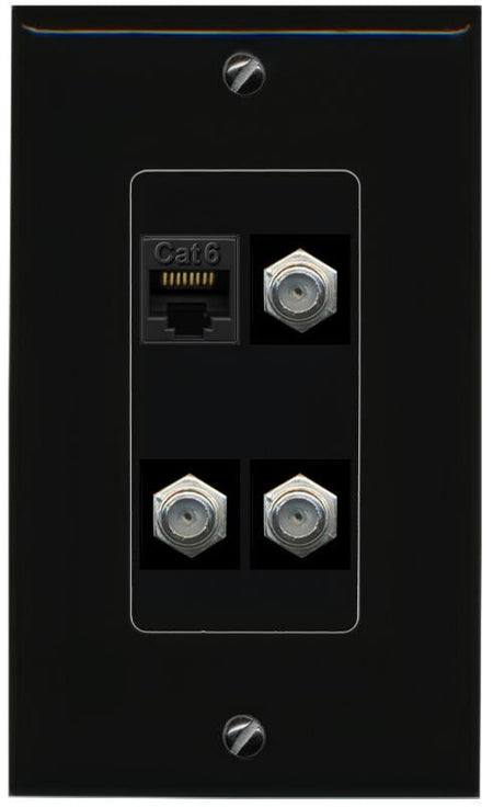 RiteAV CAT6 3 COAX Wall Plate Decorative [Black]