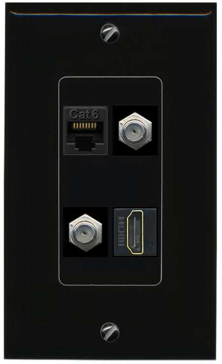 RiteAV CAT6 2 COAX HDMI Wall Plate Decorative [Black]