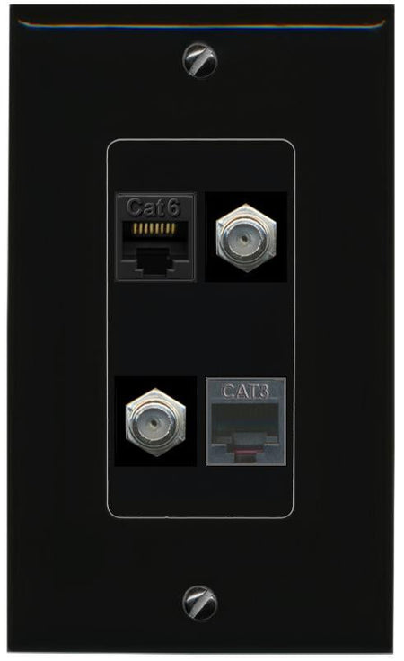 RiteAV CAT6 2 COAX PHONE Wall Plate Decorative [Black]