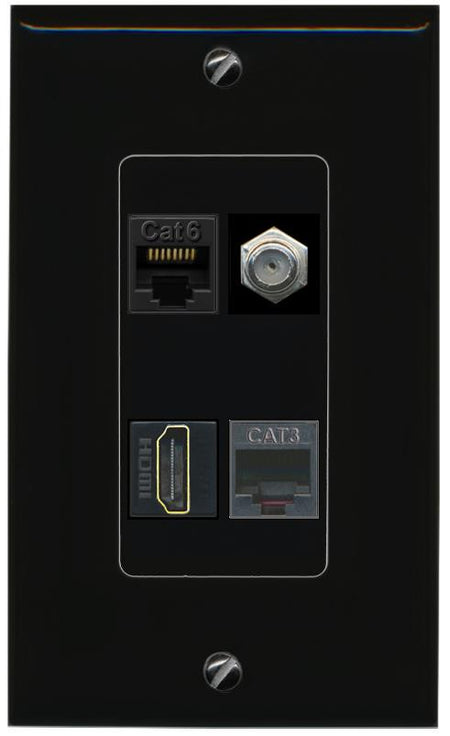 RiteAV CAT6 COAX HDMI PHONE Wall Plate Decorative [Black]