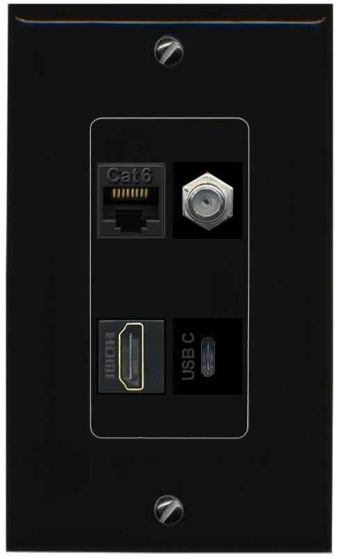 RiteAV CAT6 COAX HDMI USBC Wall Plate Decorative [Black]
