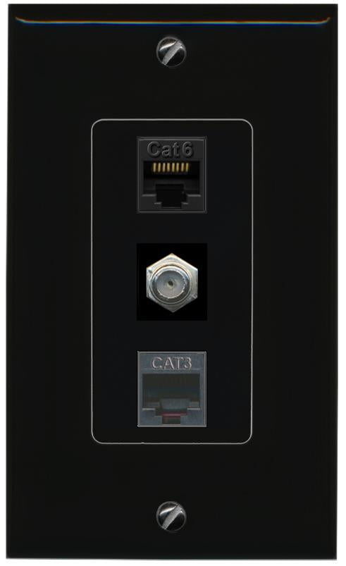 CAT6 COAX PHONE Wall Plate [Black]