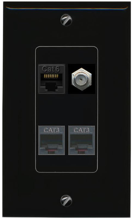 RiteAV CAT6 COAX 2 PHONE Wall Plate Decorative [Black]