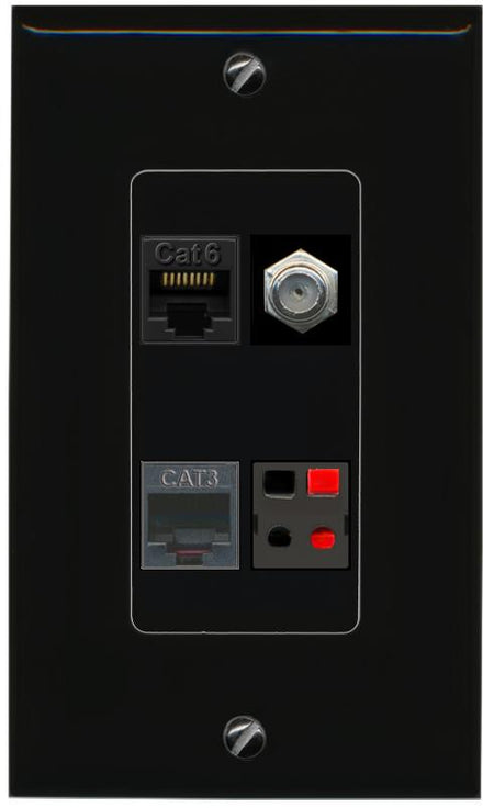 RiteAV CAT6 COAX PHONE SPEAKER Wall Plate Decorative [Black]