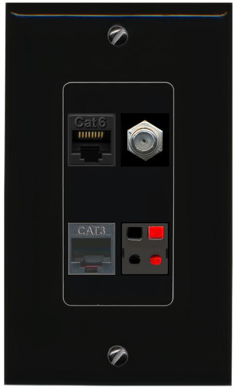 RiteAV CAT6 COAX PHONE SPEAKER Wall Plate Decorative [Black]