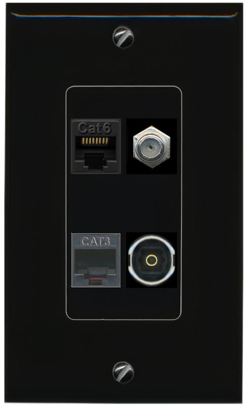 RiteAV CAT6 COAX PHONE TOSLINK Wall Plate Decorative [Black]