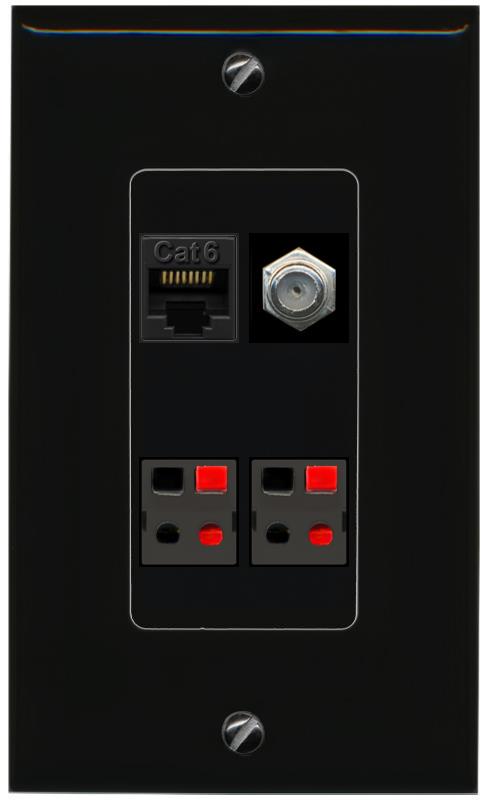 RiteAV CAT6 COAX 2 SPEAKER Wall Plate Decorative [Black]