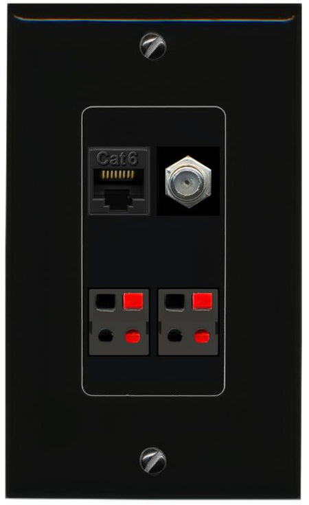 RiteAV CAT6 COAX 2 SPEAKER Wall Plate Decorative [Black]