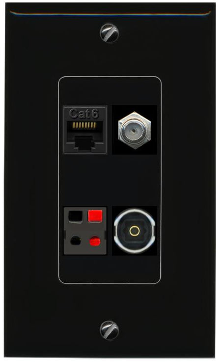 RiteAV CAT6 COAX SPEAKER TOSLINK Wall Plate Decorative [Black]