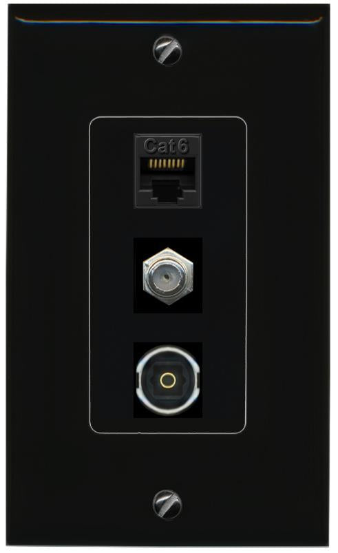 CAT6 COAX TOSLINK Wall Plate [Black]