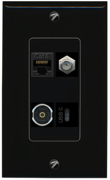 RiteAV CAT6 COAX TOSLINK USBC Wall Plate Decorative [Black]