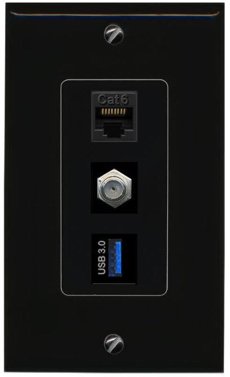 CAT6 COAX USB-3 Wall Plate [Black]