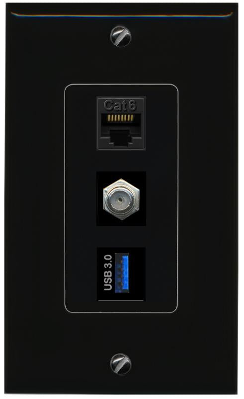 CAT6 COAX USB-3 Wall Plate [Black]