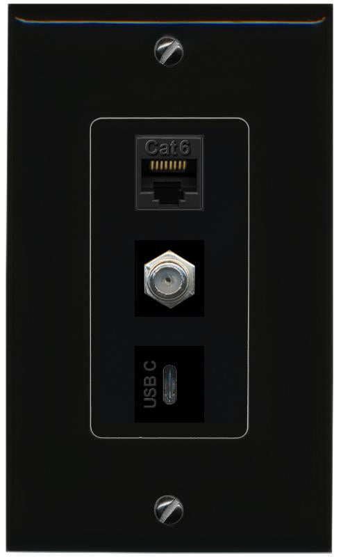CAT6 COAX USBC Wall Plate [Black]
